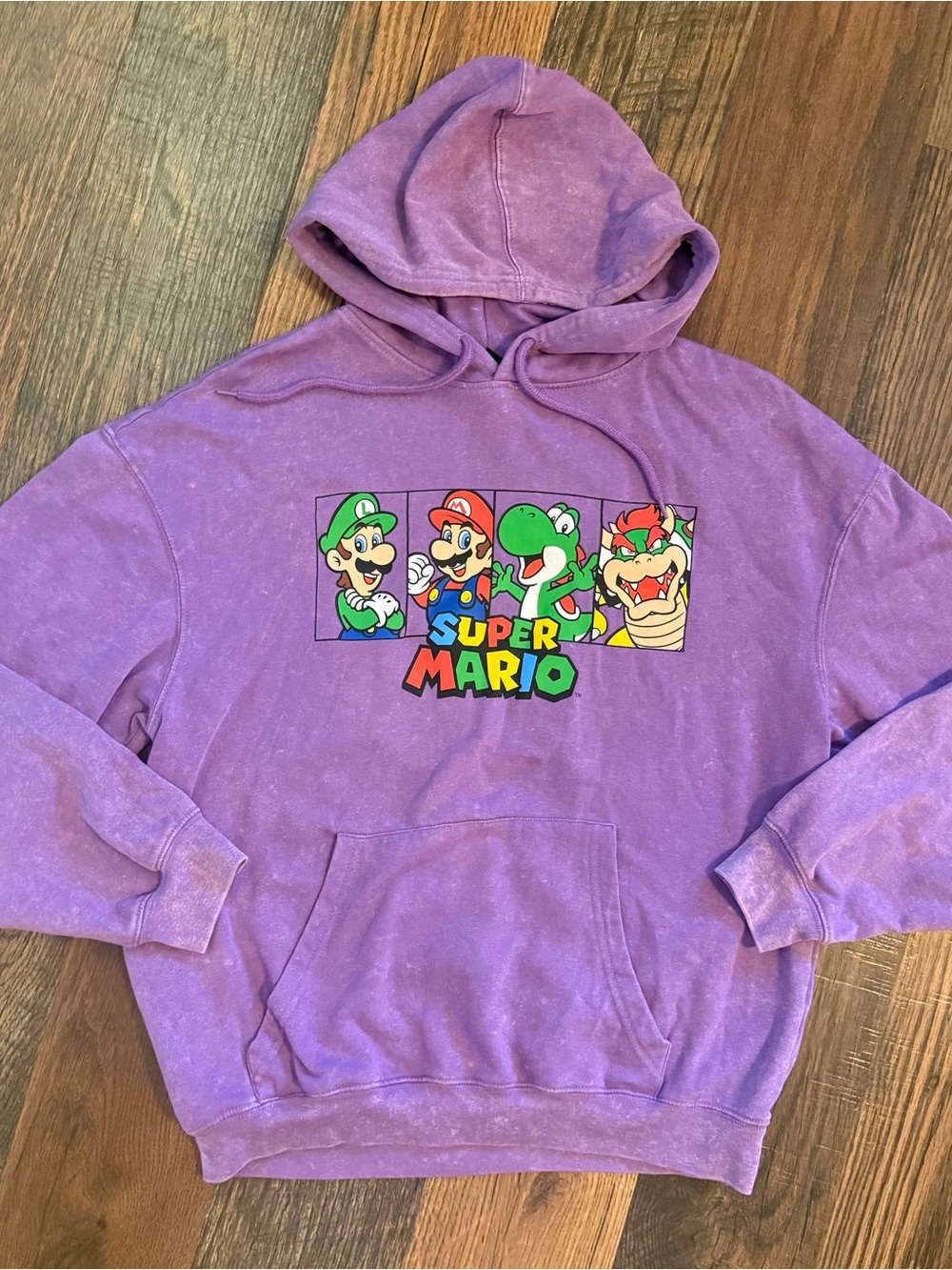 Super Mario Med Hoodie Purple Mineral Wash Pullover Double-Sided Mad Engine New!